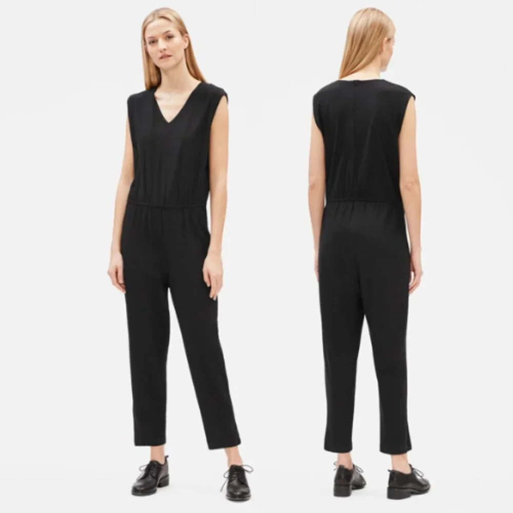 Eileen Fisher Lightweight Washable Stretch Crepe V-Neck Jumpsuit 29253